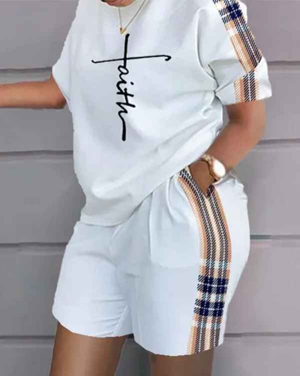 Women Casual Short Sleeve Two Piece Sets Women Outfit 2023 Summer Letter Printed Pocket Suit Female T Shirt Shorts 2 Pieces Set 5