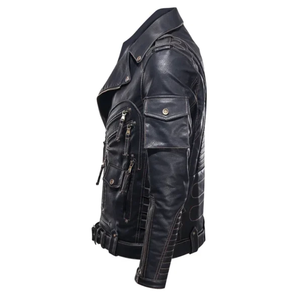 2024 New Winter Winter Mens Leather Jacket Men Fashion Motorcycle PU Leather Jacket Cool Zipper Pockets Leather Coats Clothing 4