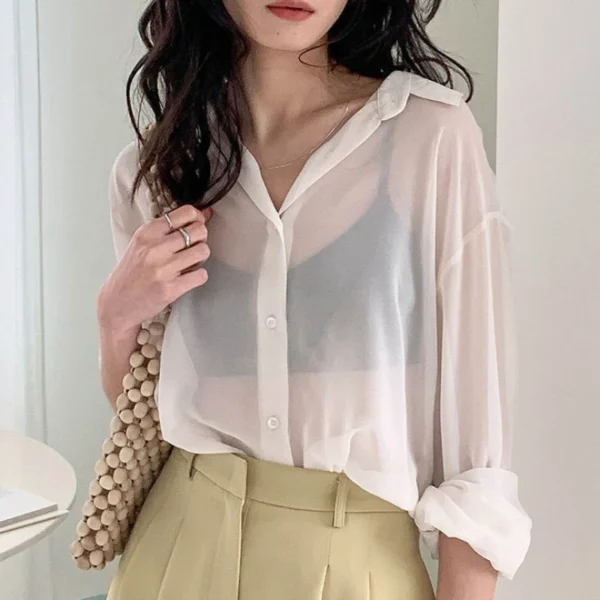 Versatile Ice Silk Sunscreen Clothes for Women in Spring and Summer 2023 New Black Chiffon Sunscreen Shirt Loose Thin Cardigan 4