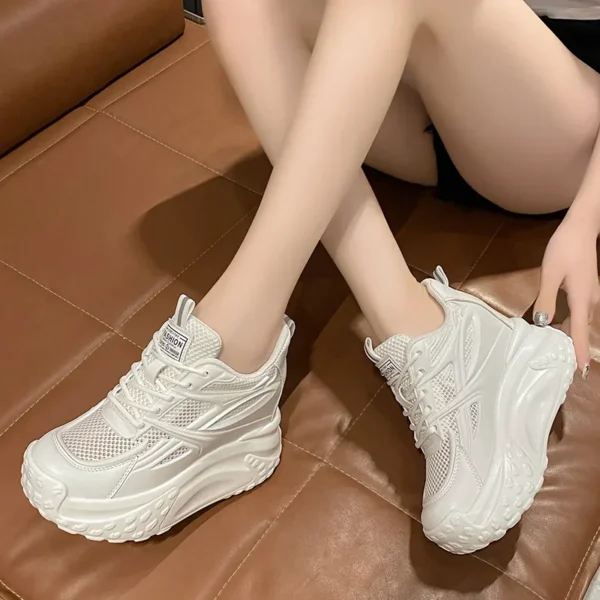 Hollow High Heels 10cm Sneakers Chunky Casual Autumn Spring Platform Wedge High Fashion Breathable Women Summer Shoes 3