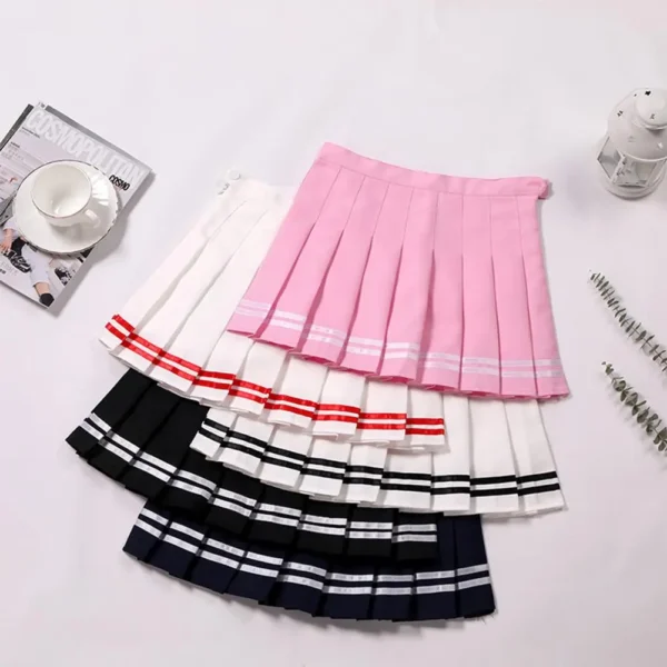 Y2k Summer Korean Fashion Short Women Skirt Casual High-Waisted Slim Elastic Striped Harajuku Pleated School Mini A-line Skirts 4