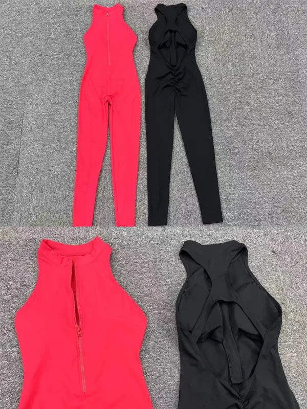 New Zip Up Rompers Scrunch Butt Yoga Sets Sleeveless pants Jumpsuit for Women Fitness Gym Clothing Workout Open Back Sports Suit 5