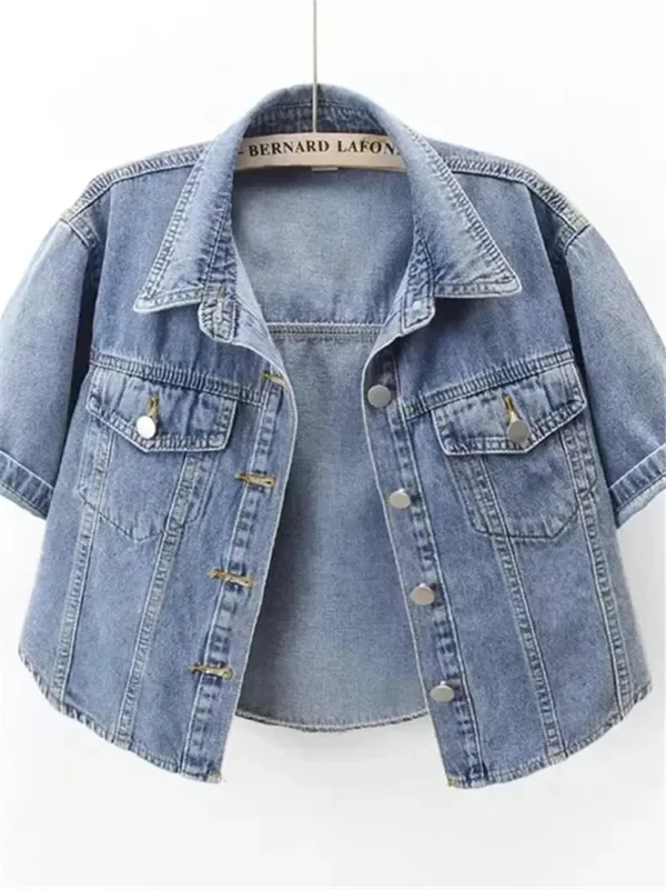 2024 Spring Women Floral Embroidery Short Denim Jacket Elegant Single Breasted Slim Jeans Coat Basic Jacket Outerwear 4