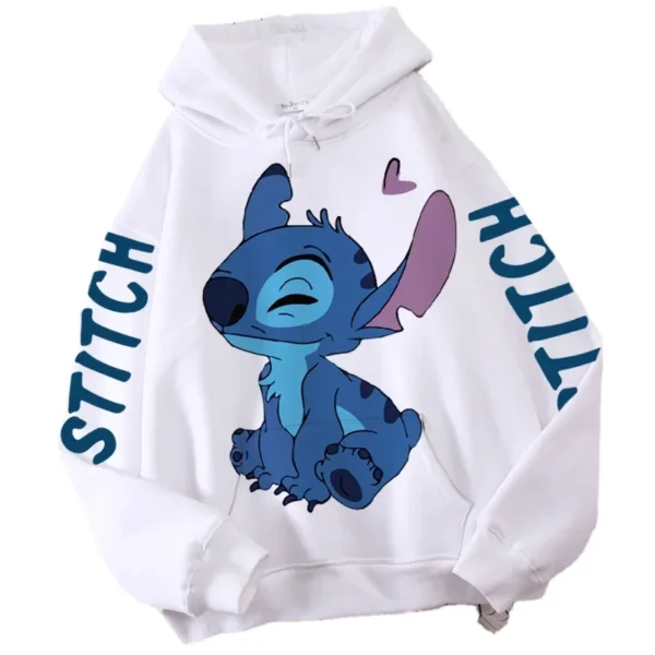 Disney Hoodie Fashion Stitch Angel Monster Letter Cartoon Sweatshirt Pullover Cute Harajuku Unisex Women's Pocket Top 3