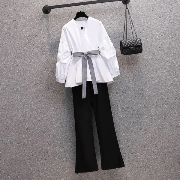 Large Women's Wear Spring and Summer 2024New Slim High Sense Korean Fashion Shirt Two-piece Elegant Women's Pants Set 2