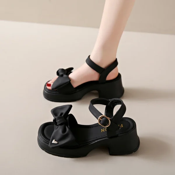 2024 Summer New Fashion Round Toe Open Toe Bow Button Solid Color Outwear Sexy and Comfortable High Heel Sandals for Women 4