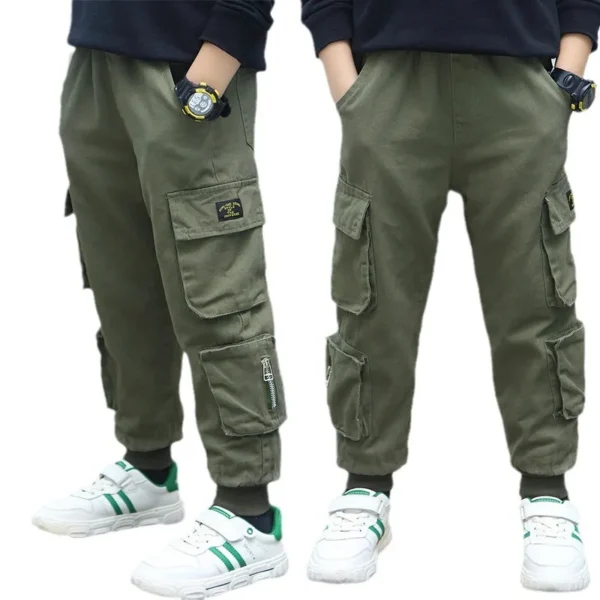 Boys Cargo Pants Spring Streetwear Jogger Sweatpant Trousers Teenage Kids Elastic Waist Long Pants for Children 10 to 12 Years 2