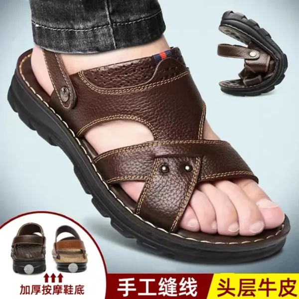 Men's Sandals 2024 Summer New Hot Sale Waterproof Anti-slip Leather Sandals Soft Sole Slippers Breathable Casual Shoes 1