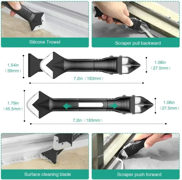 5In1 Silicone Scraper Caulk Tools Glass Glue Angle Scraper Stainless Steelhead Finisher Sealant Scraper Remove Scraper Grout Ki 4