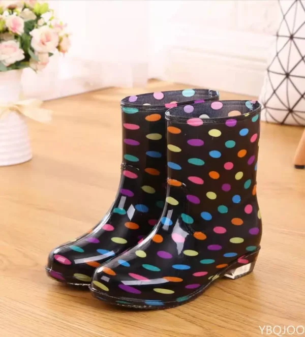 Print Rain Boots Women Waterproof Work Shoes for Girls Non Slip Anti Skip PVC Water Shoes Rainboots Mid-Calf Botas 1