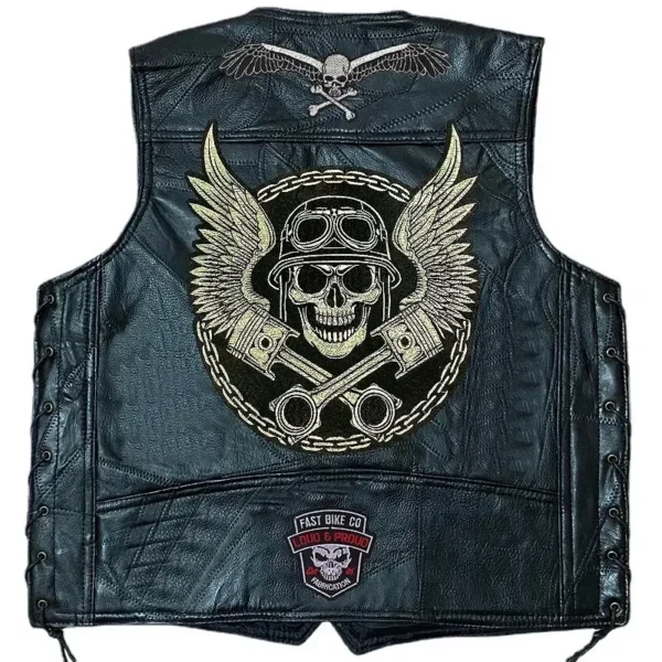 Tiger Embroidered Patches Sleeveless Locomotive Leather Vest Moto Biker Jacket Casual Streetwear Locomotive Club Punk Veste 4