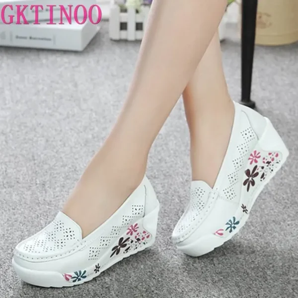 GKTINOO New Women's Genuine Leather Platform Shoes Wedges White Lady Casual Shoes Swing Mother Shoes Size 35-40 1