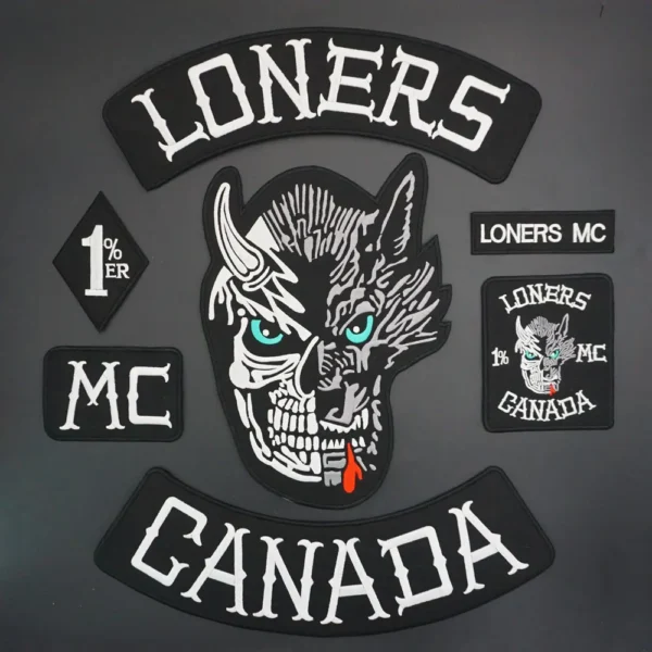 LONERS Motorcycle Ride Embroidery Sewing Label Punk Biker Patch Flame Rose Skeleton Badge Leather Vest  Apparel Accessories 1