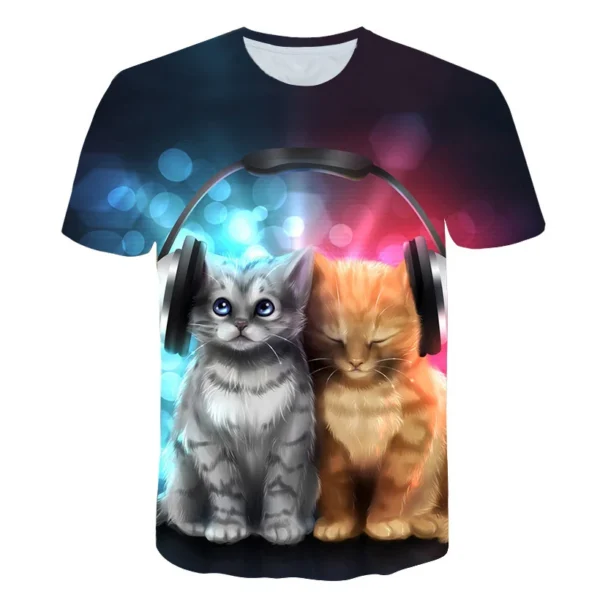 Chlidren Clothes Summer Cool 3D Print Cat T-shirt Boys and Girls Hiphop Tees Tshirts Kids tops 1 3 5 7 8 9 10 11 12 13 14 Years 2