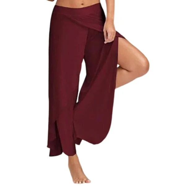 Women Wide Leg Pants Yoga Split Trousers Female Elastic Wasit Casual Loose Fitness Open Leg Pants Solid Color Harem Pants 5