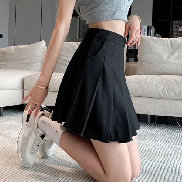 Rimocy Korean Elastic High Waist Pleated Skirt Woman Black Gray Short A-Line Skirts for Women 2023 Summer Jk Uniform Mini Skirt 4