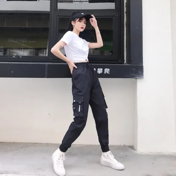 Hot Big Pockets Cargo Pants Women High Waist Loose Streetwear Baggy Tactical Trouser Fashion Hip Hop Joggers Trousers Female 3