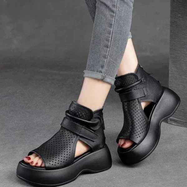 Women Summer Sandals Roman High Heels Shoe Ladies Vintage Genuine Leather Thick Bottom Sandalias Mujer Sapato Feminino Footwear 1