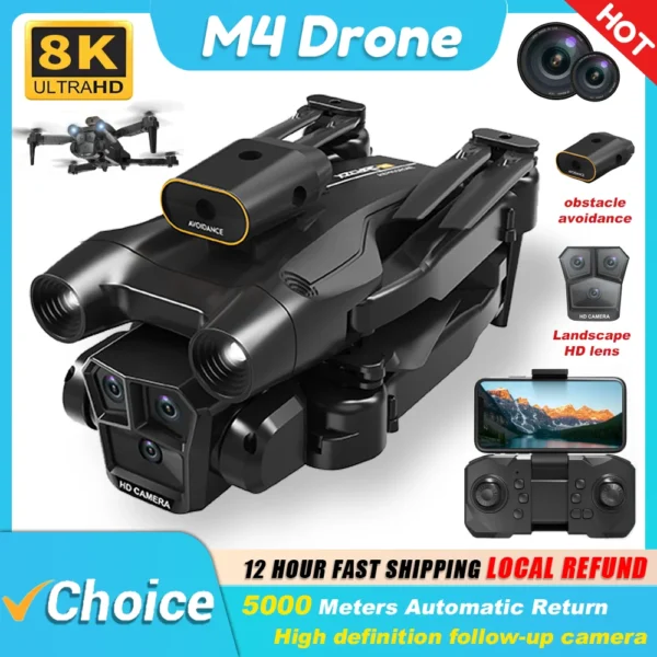 KBDFA New M4 RC Drone 4K Professinal With Wide Angle Triple HD Camera Foldable RC Helicopter WIFI FPV Height Hold Apron Sell 1