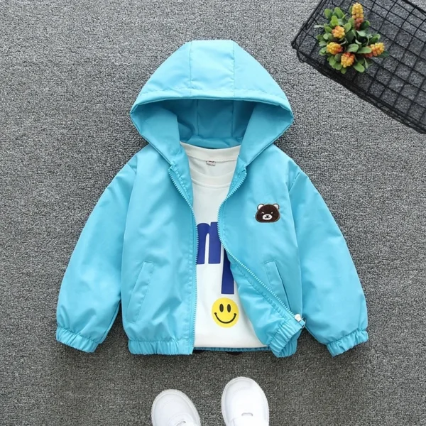 1 2 3 4 5 6 Years Baby Boy Jacket Cartoon Bear Hooded Windbreaker Coat For Girls Fashion Spring Autumn Outwear Children Clothing 2