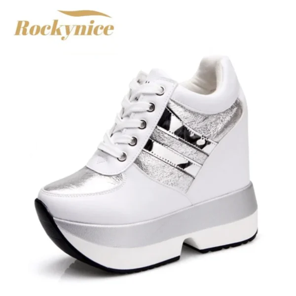 2022 Autumn Women High Platform Shoes Height Increasing Casual Shoes 12 CM Thick Sole Trainers Breathable Shoes Women Sneakers 1