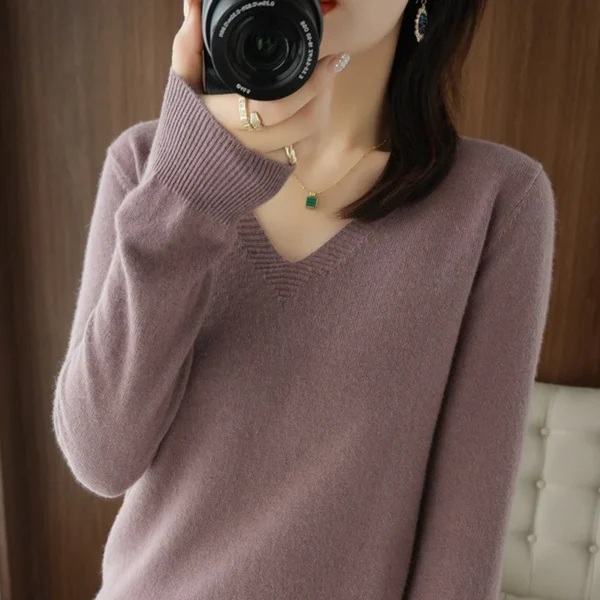 Autumn And Winter New Women's Warm V-neck Pullover Knitted Sweater Korean Fashion Long-sleeved Loose Thin Inner Top 5