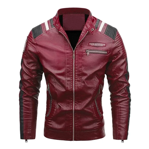 Male Fleece Pilot Vintage 2024 Men Autumn Jacket Bomber Biker Zipper Motorcycle Faux Fur Coat Black Red Brown PU Leather Jacket 2