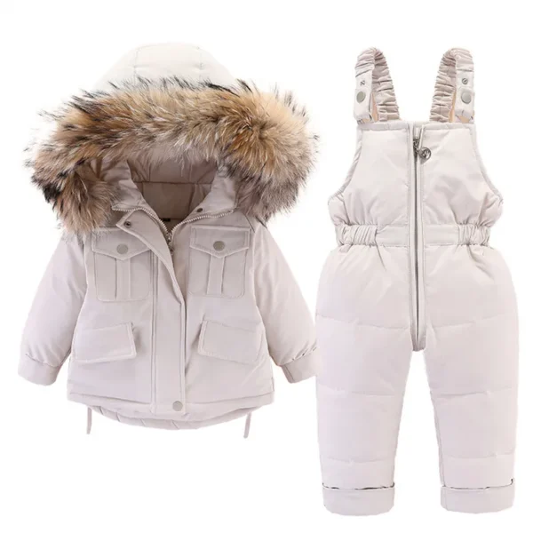 2pcs Set Baby Girl winter down jacket and jumpsuit for children Thicken Warm fur collar jacket for girls Infant snowsuit 0-6Year 1