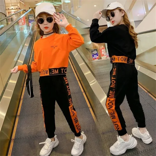 2023 spring Kids Girls Tracksuit Letter Long Sleeve Sweatsuit Teenager hoodie + striped pants Clothing Set  4 6 8 10 12 Years 2