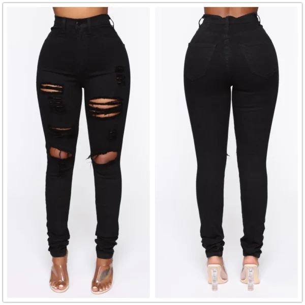 2020 New Black Ripped Jeans For Women Fashion High Waist Denim Pencil Pants Stretch Slim Skinny Trousers XS-XL Global Drop Ship 1