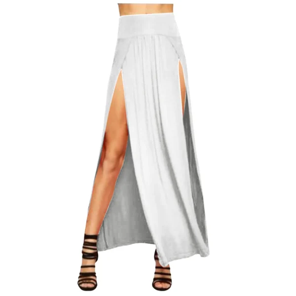 Skirts for Women Womens Double Split Maxi Long Skirt Ladies Plain Basic Two Side Slit 4 22 Short Leather Skirt 2