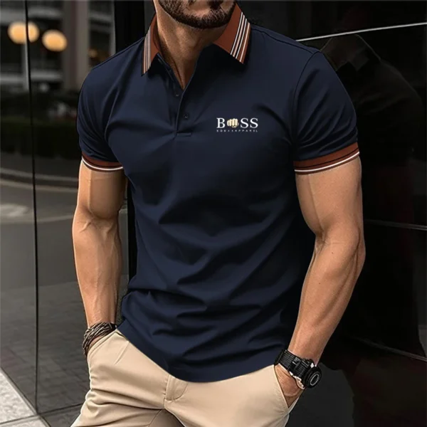 Summer short-sleeved Polo shirt, men's casual alphabet print street short-sleeved printed clothing 6