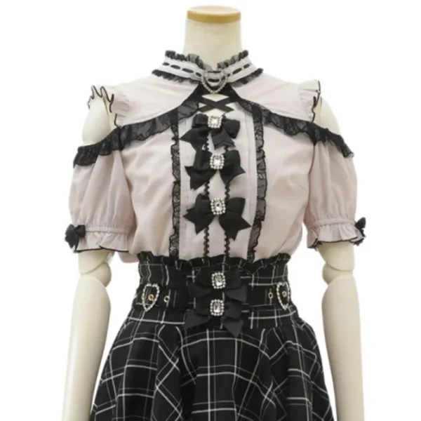 Gothic Lolita Blouses Women Sweet Bow Off Shoulder JK Shirt Japanese Girls Elegant Love Heart Lace Ruffles Blusas Mujer Tops 1