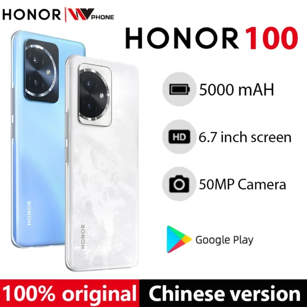 HONOR 100 5G Smartphone 6.7'' OLED Curved Screen Snapdragon 7 Gen3 Octa Core 50MP Triple Cameras 100W SuperCharge Mobile Phone 1