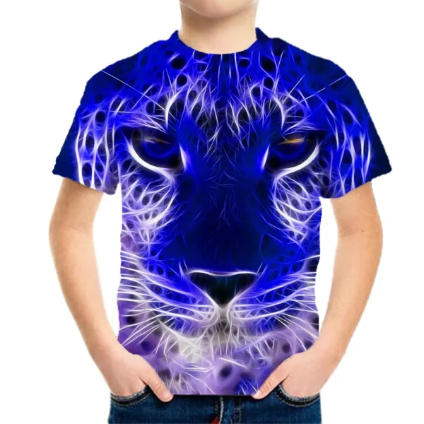 Boy Clothes 8 To 10 Years 3d Tiger Printed Tshirt Short Sleeve Summer Wholesale Children Tops 2023 Kids T-Shirts For Girls Tees 2