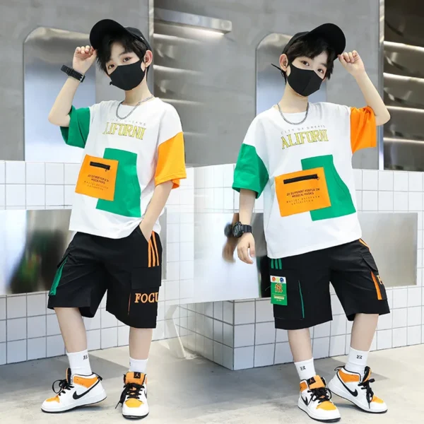 2024 summer Teenager Boys Clothes Casual Outfit Kids Tracksuit Child t shirt + shorts hot pant 4 5 6 7 8 9 10 12 11 13 14 Year 1