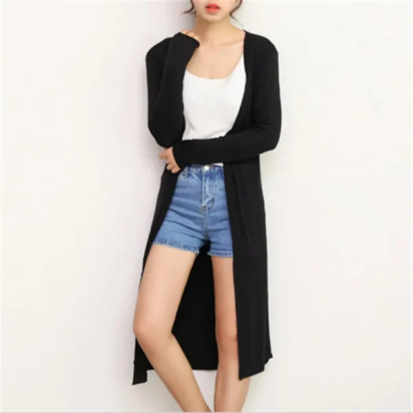 Korean 2023 Women's Casual Long Modal Cotton Sweater Cardigan Soft Comfortable Strong Simple Solid Free Size Loose Thin Cardigan 4