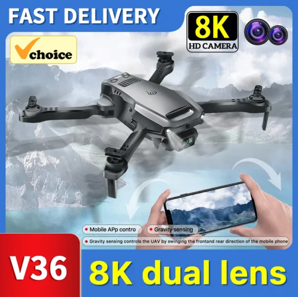 V36New Mini RC Drone With 8K HD Dual Camera WiFi FPV Drones 4K Professinal Obstacle Avoidance Foldable Quadcopter Gifts Toys 1