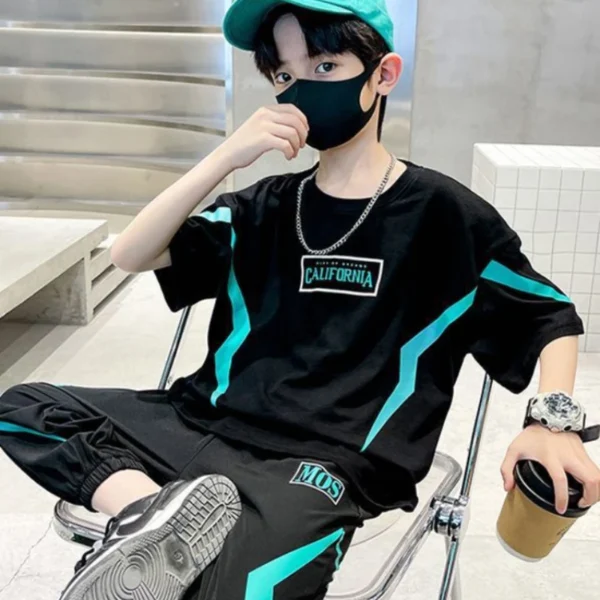 summer boys clothes set letter top & pants 2 pieces suit teenage boy print tracksuit cool boy style children outfit 3