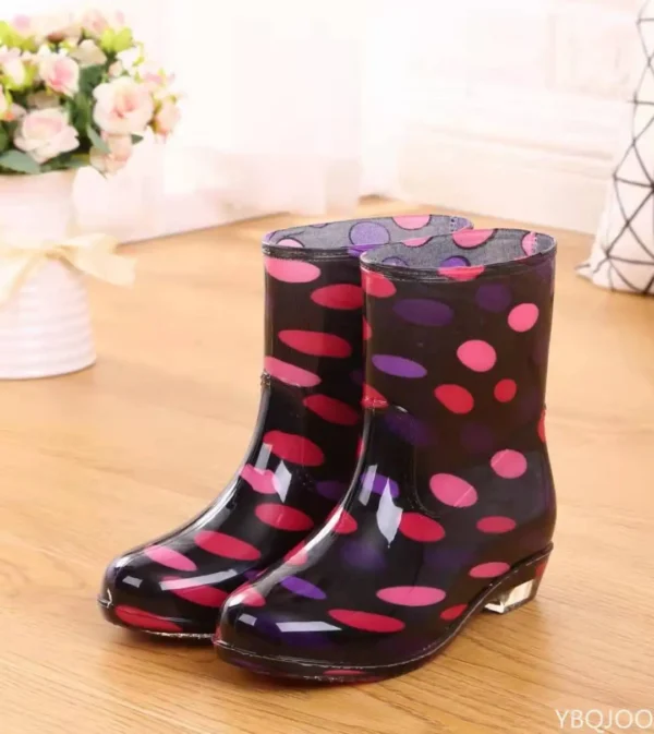 Print Rain Boots Women Waterproof Work Shoes for Girls Non Slip Anti Skip PVC Water Shoes Rainboots Mid-Calf Botas 4