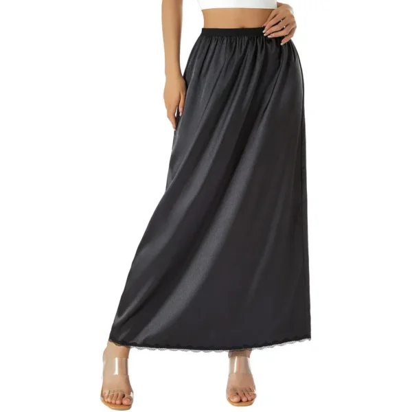 Women Half Slip Underskirt Summer Fall y2k Clothes Solid Color Elastic Waist Inner Lining Midi Skirt Long Underskirt for Ladies 2