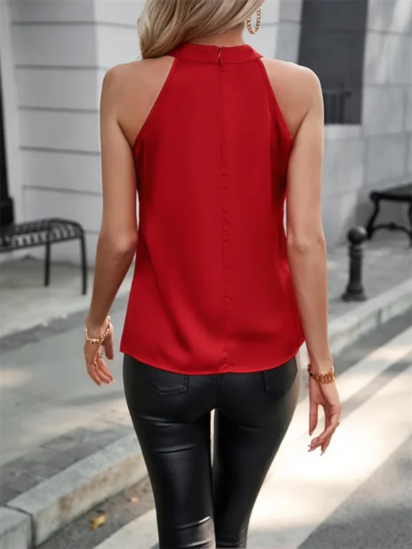 Women Summer Style Blouses Shirts Lady Casual Sleeveless Halter Collar Solid Color Blouse Tops DF5067 2