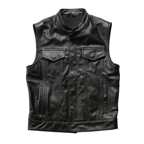 2024 New Style Men's Cowhide Sheepskin Genuine Leather Vest Man Motorcycle Biker Vests Male Waistcoat Fashion Sleeveless Jackets 1