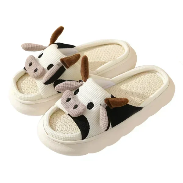 Four Seasons Universal Indoor Home Cotton Linen Sandals Cute Cartoon Cow Linen Slippers Non-slip 6