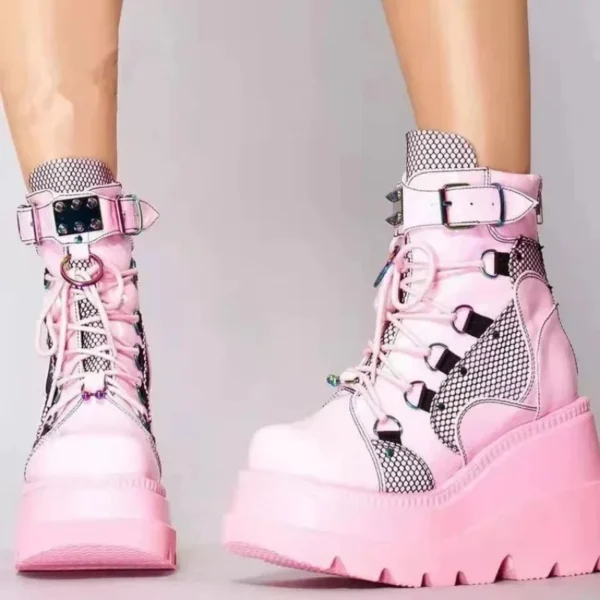 Pink Punk Women Boots Zipper Platform Ladies Boot Chunky High Heel Ankle Boot Ladies Cool Wedge Woman Female Shoes for Women 3