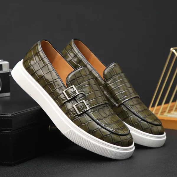 Men's Casual Shoes Crocodile Grain Leather Men Fashion British Style Loafers Mens Slip-on Outdoor Flats Monk Shoes 4