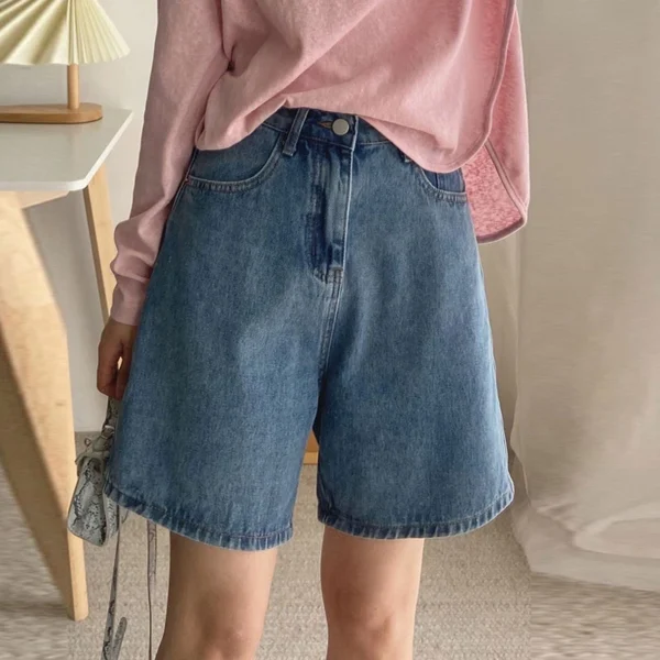 2024 Classic Denim Shorts Women Summer Blue High Waisted Shorts Casual Wide Leg Pants Stright Jeans Womens Shorts 1