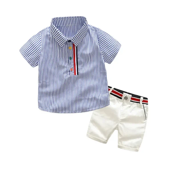 Summer Children Baby Clothes Short Sleeve Striped Shirt Pants Gentlemen Elegant Suit Kids Tracksuit For Toddler Boys Casual Sets 1