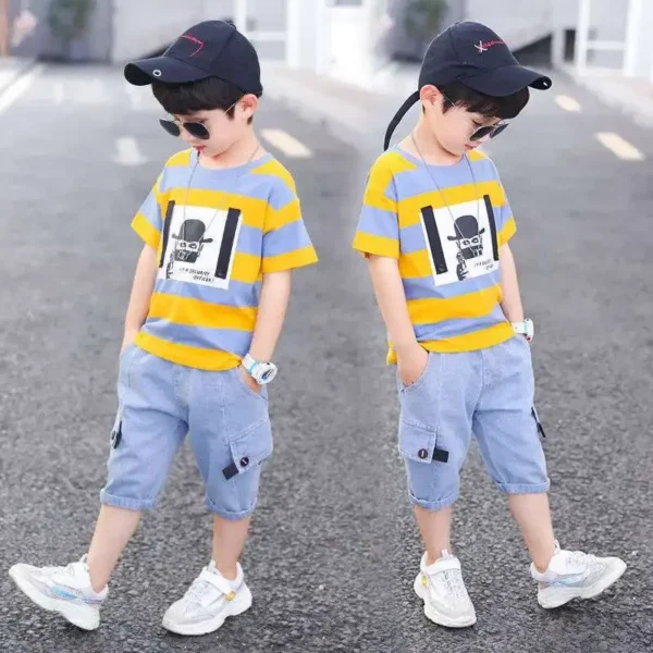 Summer Boys Clothing 2023 Kids Clothes Stripe Cotton T-shirt+Jeans Pant Boy Sets Infant Newborn Clothing 3 4 5 6 7 8 10 12 Years 1