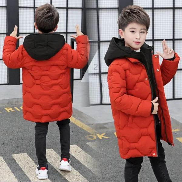 4 6 8 10 12 14 Years Big Boys Jacket Autumn Winter Thicken Warm Teenager Kids Jackets Fashion Long Style Zipper Hooded Boys Coat 3